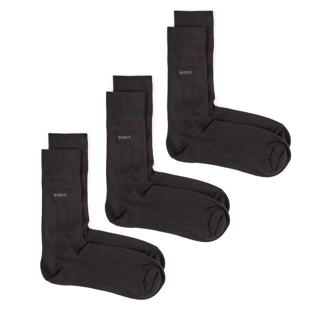 Hugo Boss Mens 3 Pack Cotton Socks - Black - Size Large